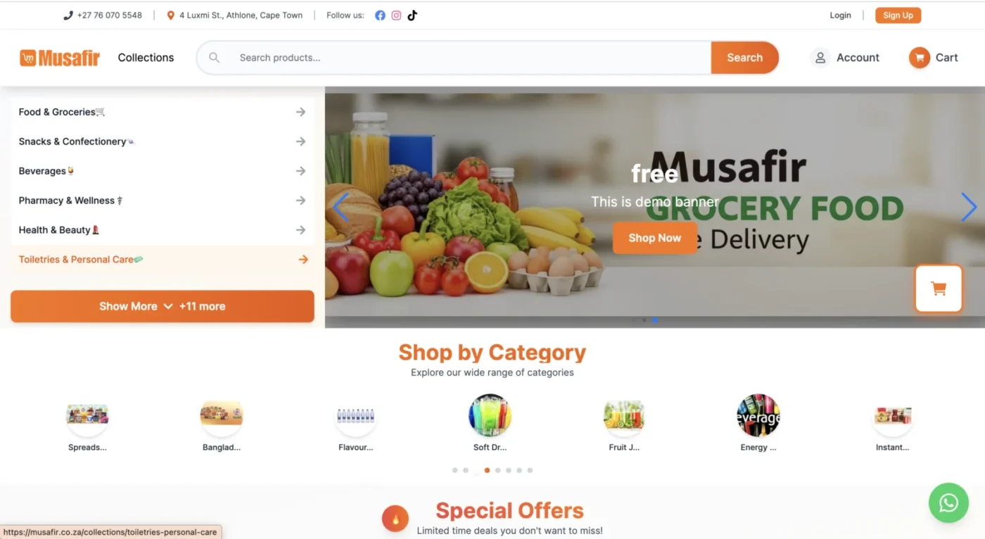 Musafir Store — screenshot of the website