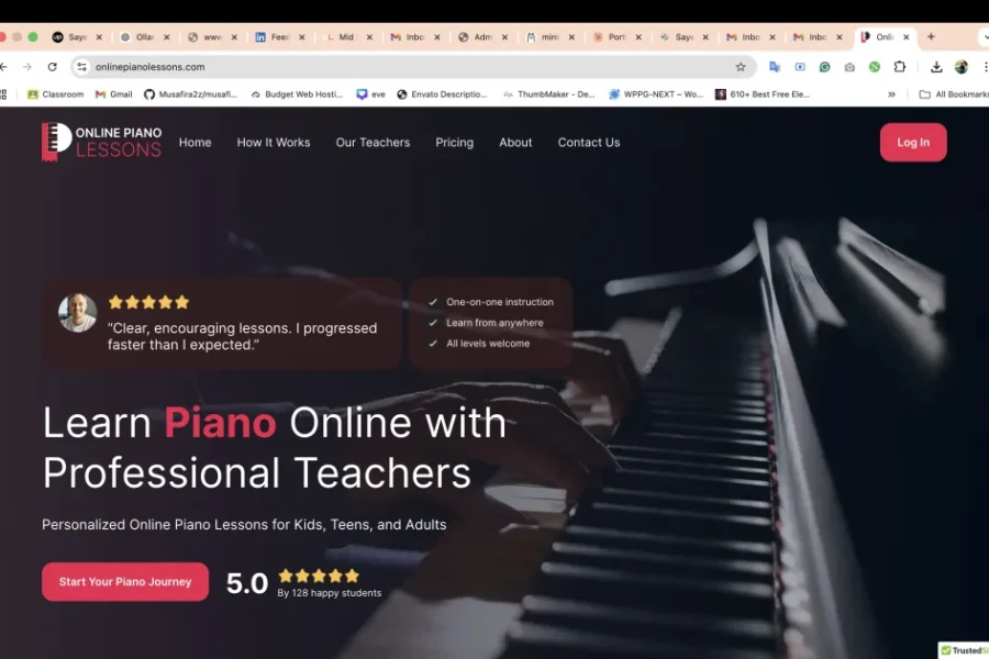Online Piano Lessons — screenshot of the website