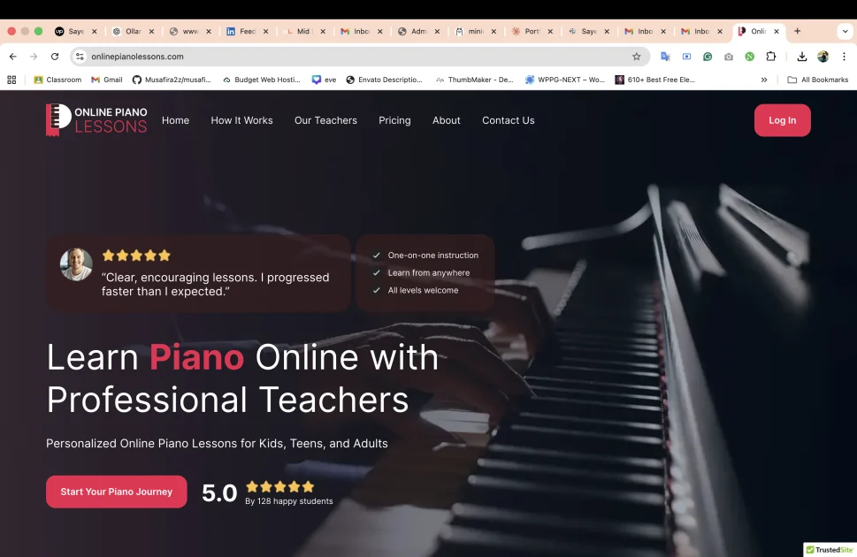 Online Piano Lessons — screenshot of the website